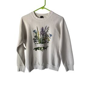 Vintage 90s Sweatshirt Womens Medium Wildflower Floral Cottage Pullover USA